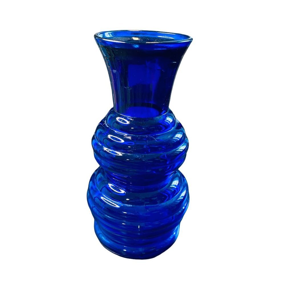 ANTIQUE 1930'S COBALT BLUE RIPPLE DOUBLE BUBBLE VASE - Picture 1 of 7